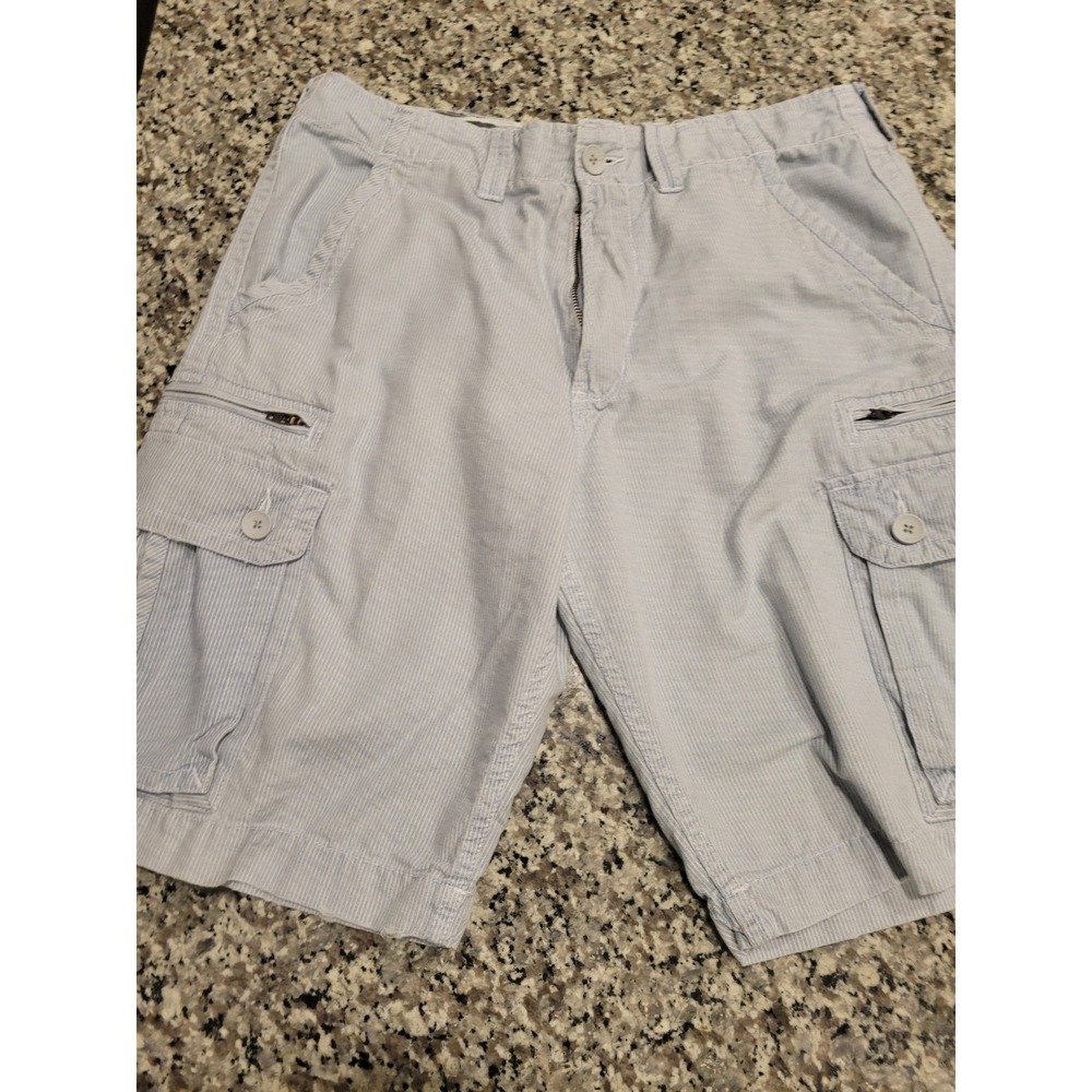 Quiksilver Men's Striped Cargo Shorts Size 34 Blue White Cotton‎